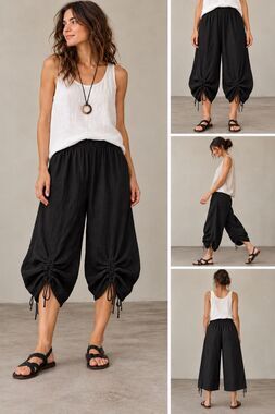 Bryn Walker 100% Linen Pants Size M versatile cinch leg Lagenlook coastal natura